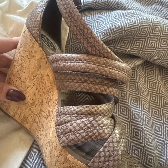 Tory Burch Jeanine Taupe Wedge Sandals - Picture 3 of 6